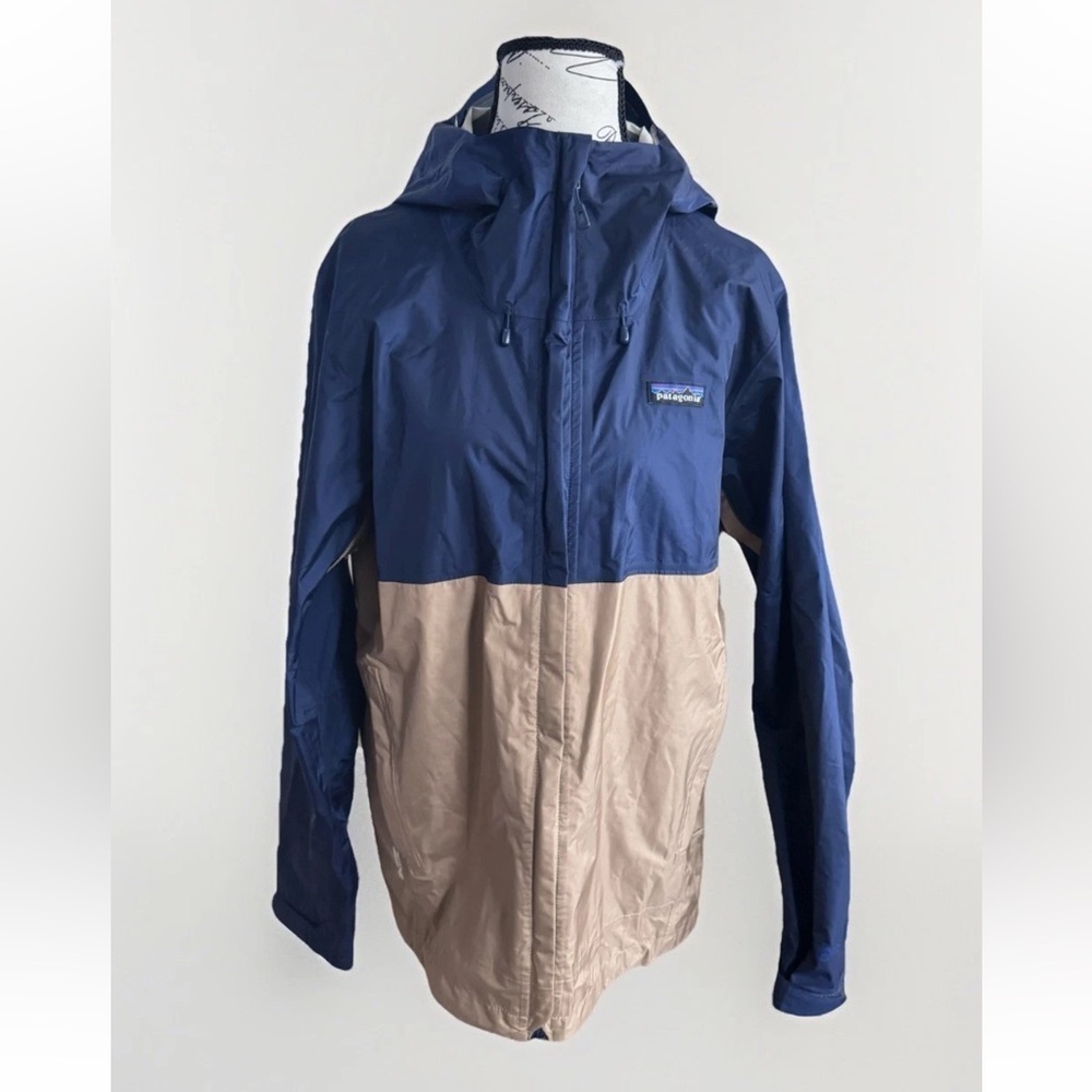 Patagonia Torrentshell Full Zip Blue Brown Color Block H2NO Hood Jacket Size S